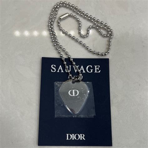 Dior Savage Elixir Guitar Pick Pendant Silver Necklace